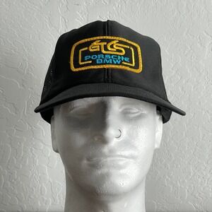 VTG 80s Porsche BMW Snapback Trucker Hat Black Mesh Embroidered GTCS made in USA